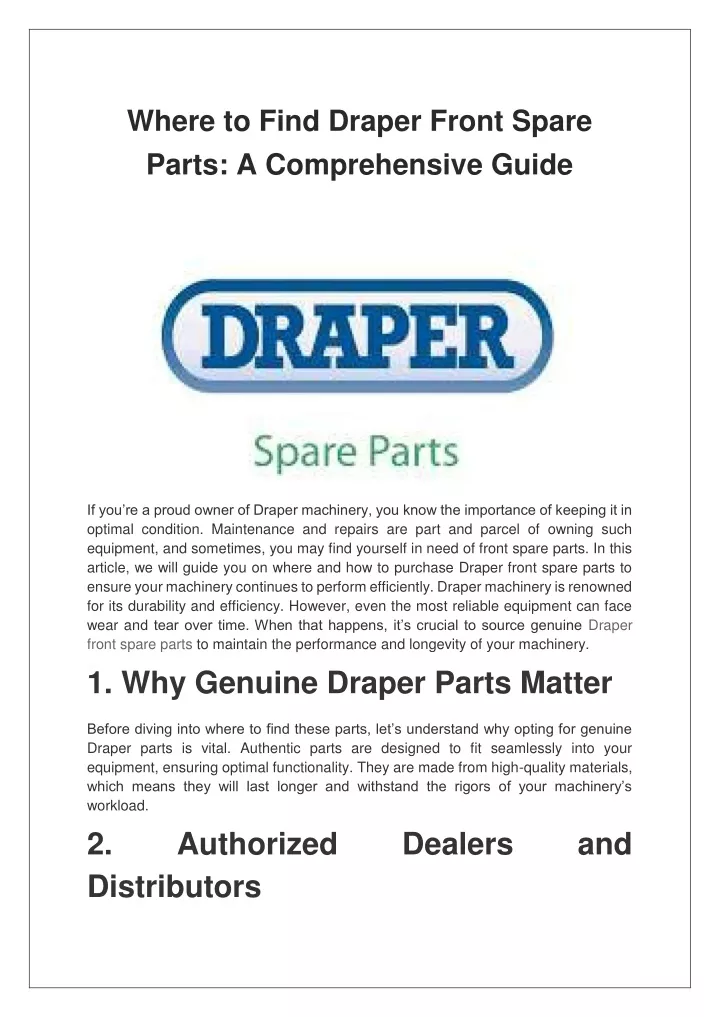 where to find draper front spare parts