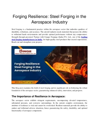 Forging Resilience - Steel Forging in the Aerospace Industry