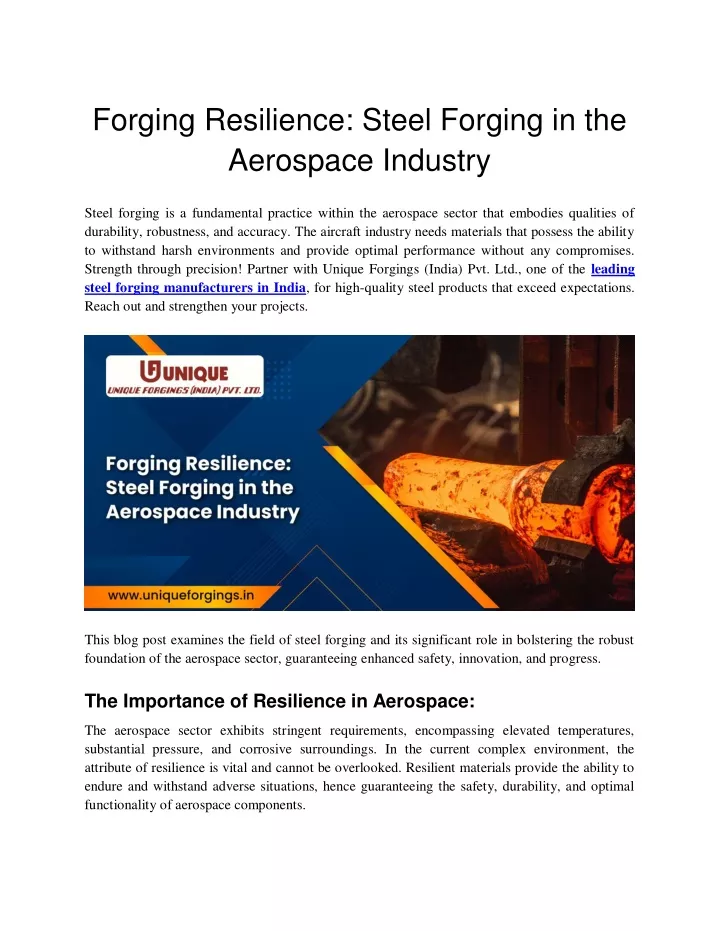 forging resilience steel forging in the aerospace