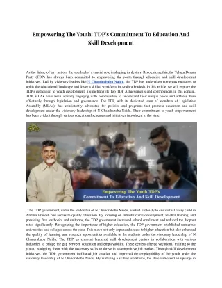 Empowering The Youth: TDP's Commitment To Education And Skill Development