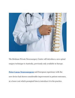 Dr Peter Geoffrey Lucas - New Spinal Surgery Technique to Australia