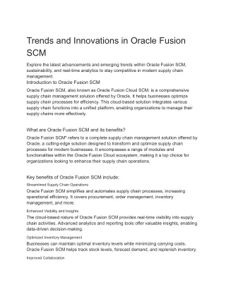 Trends and Innovations in Oracle Fusion SCM