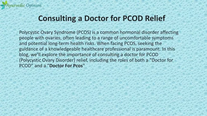 consulting a doctor for pcod relief