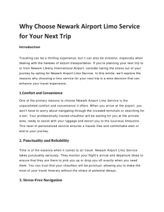 Why Choose Newark Airport Limo Service for Your Next Trip