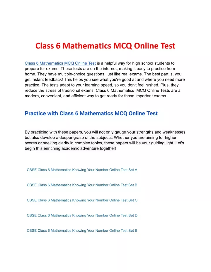 class 6 mathematics mcq online test