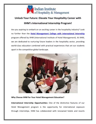 Unlock Your Future Elevate Your Hospitality Career with IIHM’s International Internship Program!