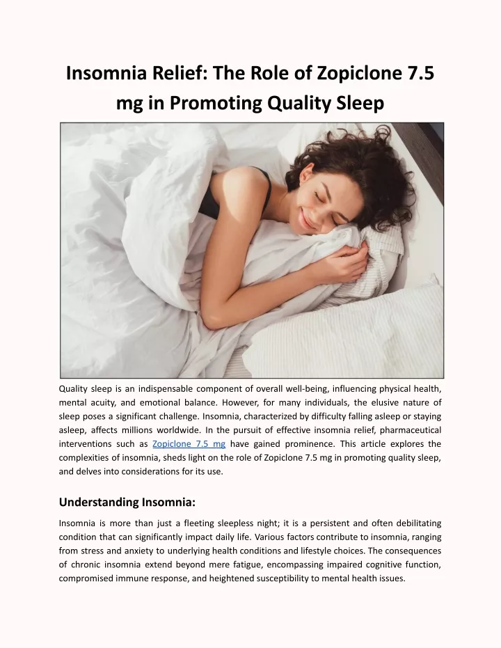 insomnia relief the role of zopiclone