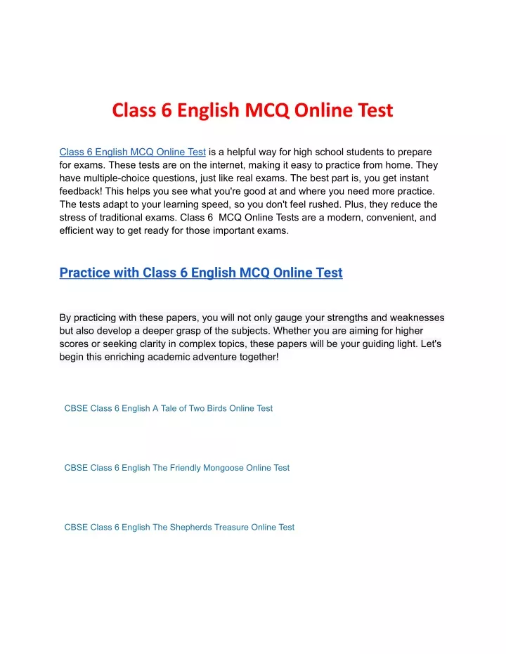 class 6 english mcq online test