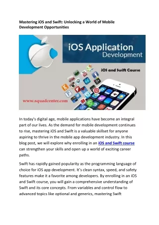 Mastering iOS and Swift Unlocking a World of Mobile Development Opportunities