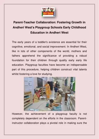 Parent-Teacher Collaboration Fostering Growth in Andheri West  Playgroup Schools Early Childhood Education in Andheri We
