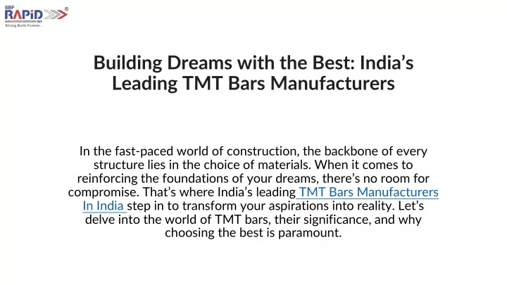 building dreams with the best india s leading tmt bars manufacturers