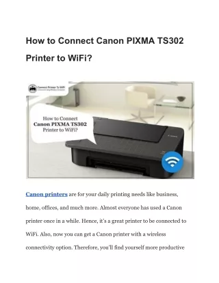 How to Connect Canon PIXMA TS302 Printer to WiFi?
