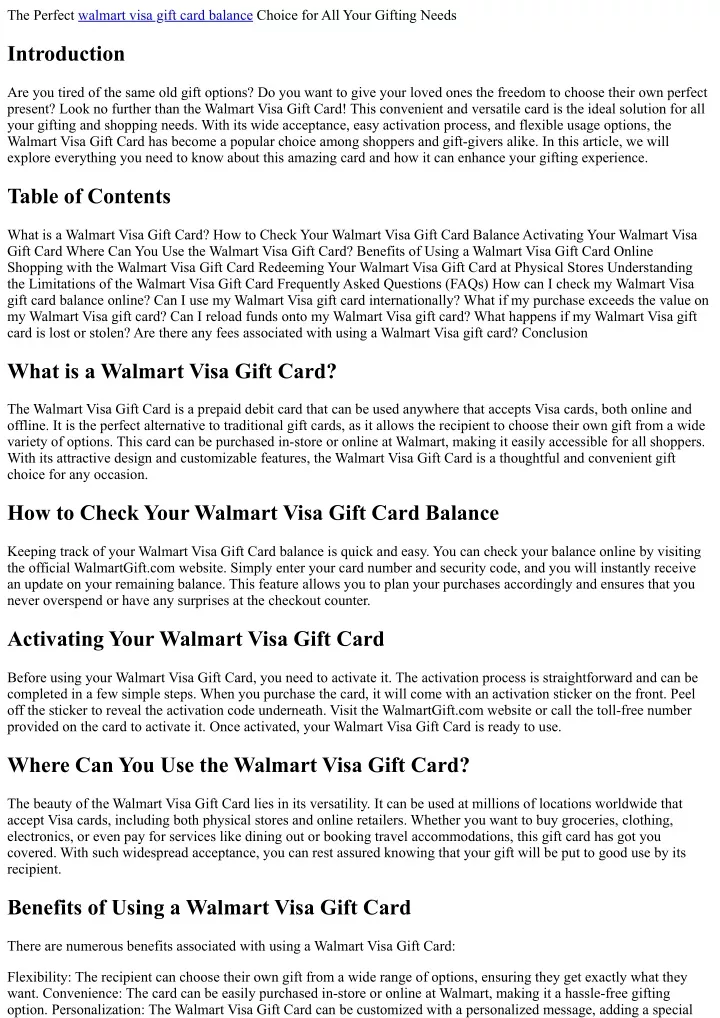 the perfect walmart visa gift card balance choice
