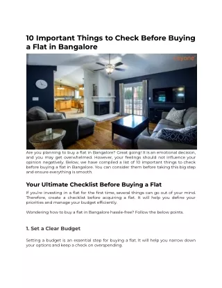 10 Important Things to Check Before Buying a Flat in Bangalore