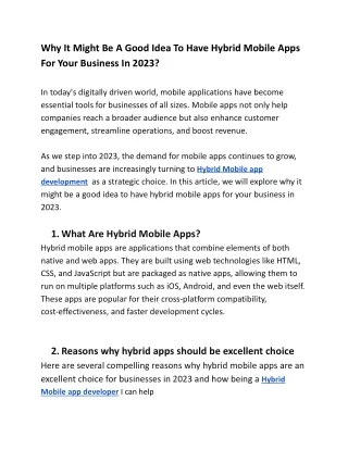 Why It Might Be A Good Idea To Have Hybrid Mobile Apps For Your Business In 2023