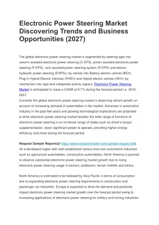 Electronic Power Steering Market Discovering Trends and Business Opportunities