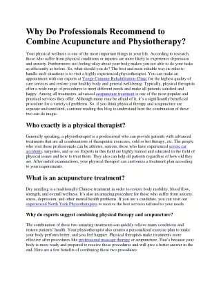 Why Do Professionals Recommend to Combine Acupuncture and Physiotherapy