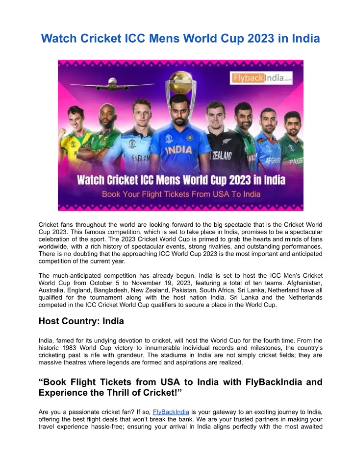 watch cricket icc mens world cup 2023 in india