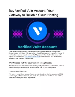 Buy Verified Vultr Account
