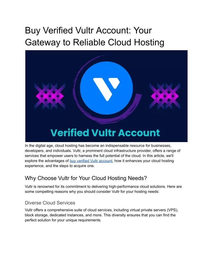 buy verified vultr account your gateway