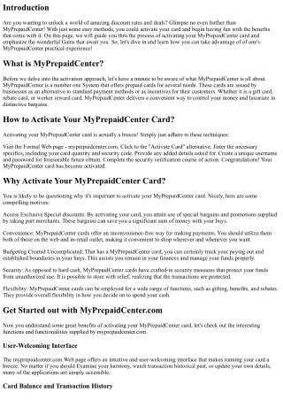 Activate Your MyPrepaidCenter Card to Entry Remarkable Reductions and Offers