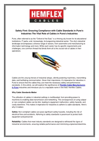 Safety First Ensuring Compliance with Cable Standards in Punes Industries The Vital Role of Cables in Punes Industries