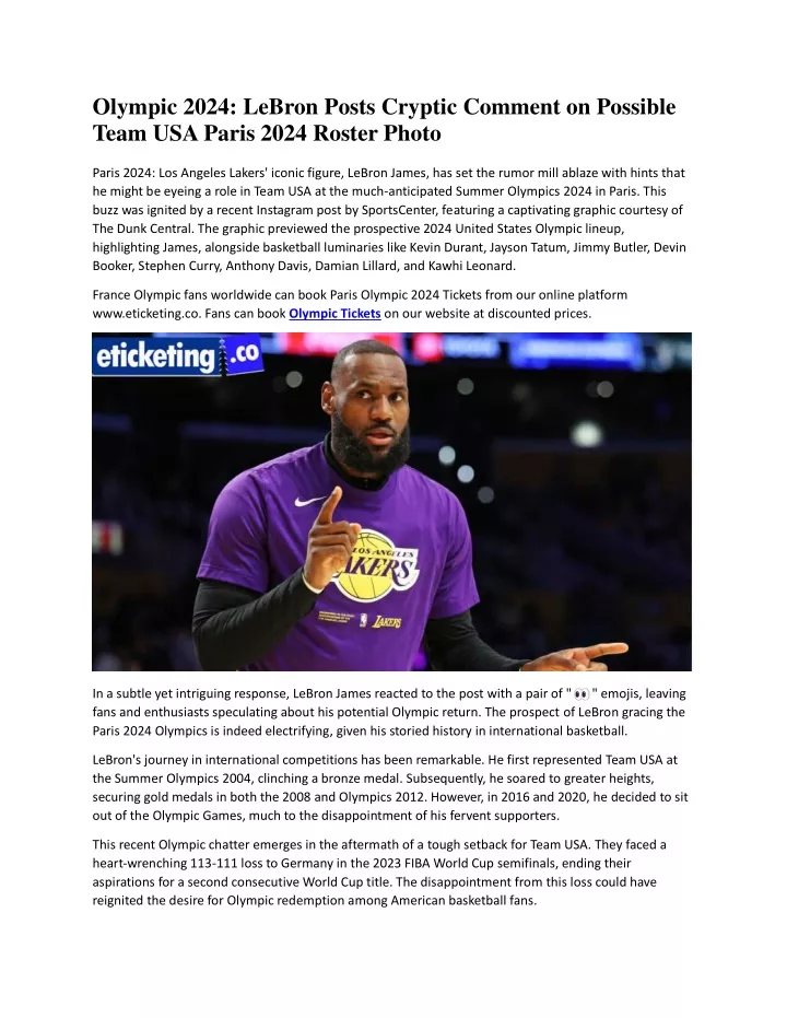 PPT Olympic 2024 LeBron Posts Cryptic Comment on Possible Team USA
