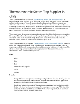 Thermodynamic Steam Trap Supplier in Chile