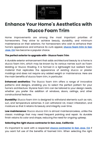 Enhance Your Home's Aesthetics with Stucco Foam Trim