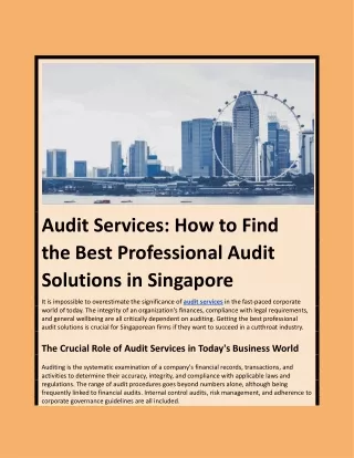 Audit Services: How to Find the Best Professional Audit Solutions in Singapore