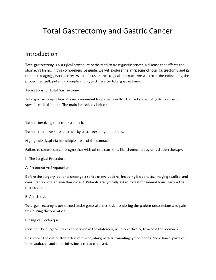 total gastrectomy and gastric cancer
