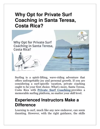 Why Opt for Private Surf Coaching in Santa Teresa