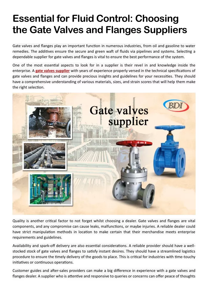 essential for fluid control choosing the gate