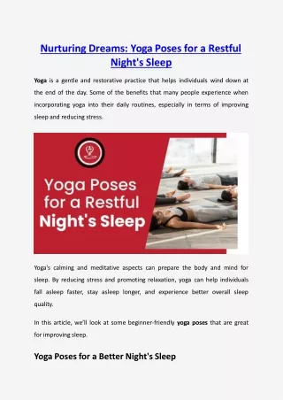 Yoga Poses for a Restful Night's Sleep