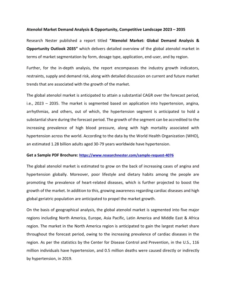 atenolol market demand analysis opportunity