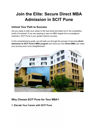 Join the Elite Secure Direct MBA Admission in SCIT Pune