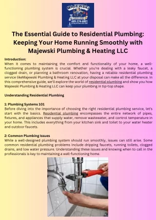 The Essential Guide to Residential Plumbing Keeping Your Home Running Smoothly with Majewski Plumbing & Heating LLC
