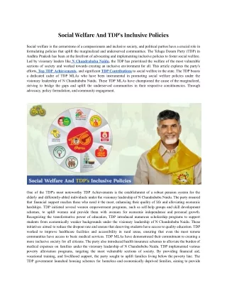 Social Welfare And TDP's Inclusive Policies