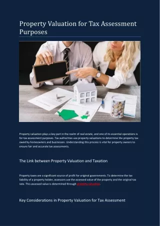 Property Valuation for Tax Assessment Purposes