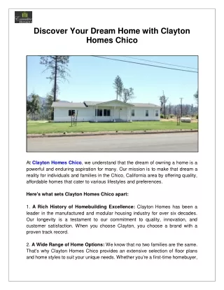 Discover Your Dream Home with Clayton Homes Chico