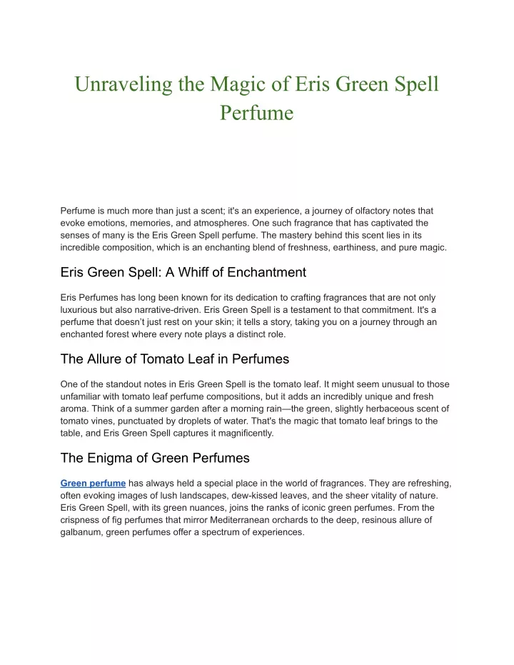unraveling the magic of eris green spell perfume