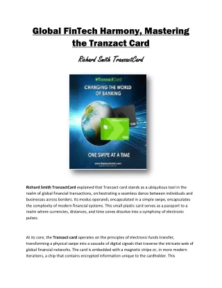 Richard Smith TranzactCard - Global FinTech Harmony Mastering the Tranzact Card