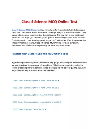 Class 4 Science MCQ Online Test
