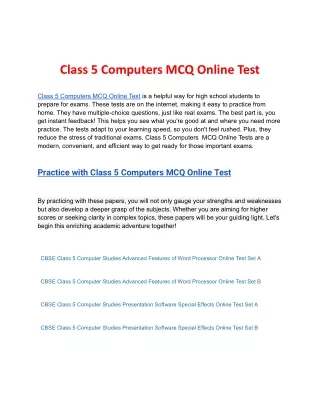 Class 5 Computers MCQ Online Test