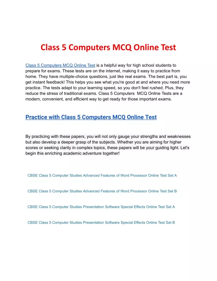 class 5 computers mcq online test