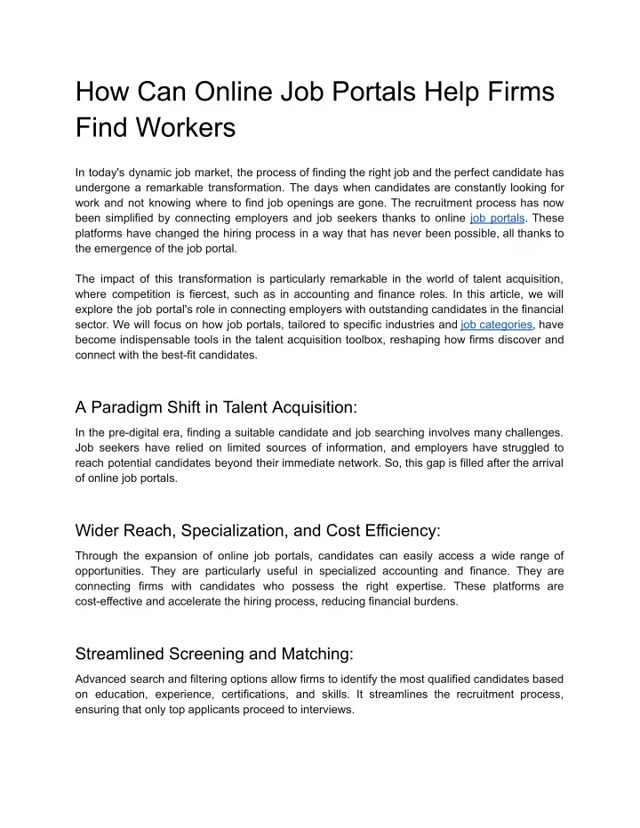 how can online job portals help firms find workers