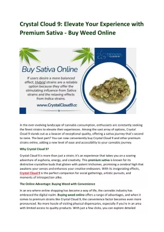Crystal Cloud 9 Elevate Your Experience with Premium Sativa - Buy Weed Online