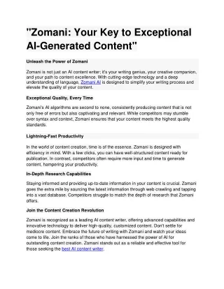 Zomani Your Key to Exceptional AI-Generated Content