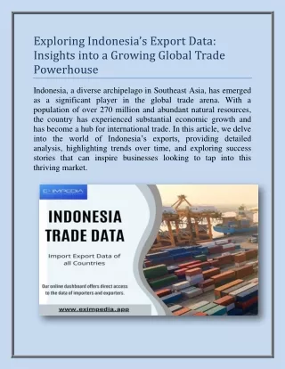 Exploring Indonesia’s Export Data Insights into a Growing Global Trade Powerhouse