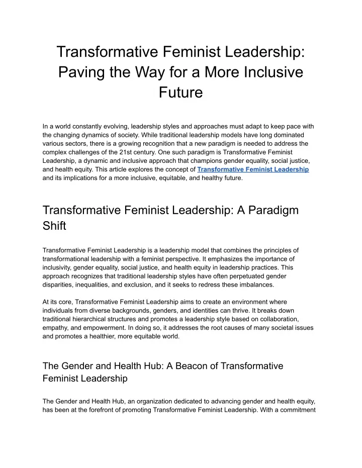 transformative feminist leadership paving